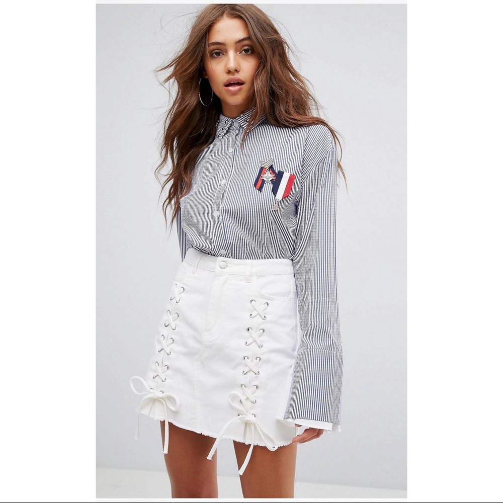 Boohoo Pearl Embellished Stripe Shirt